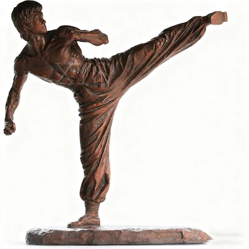 Escultura de bronce de tamaño natural de Bruce Lee para artes marciales – Exhibición al aire libre