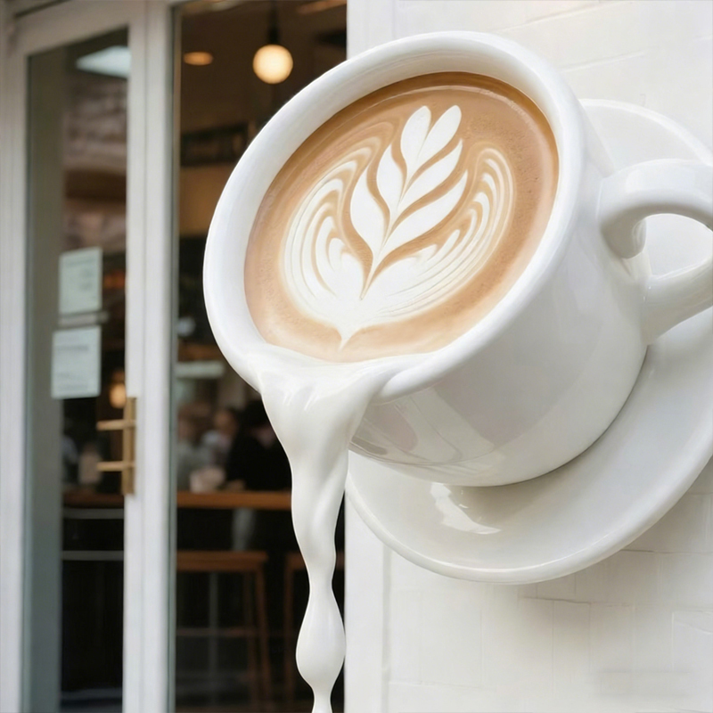 Escultura decorativa de taza de café flotante de fibra de vidrio