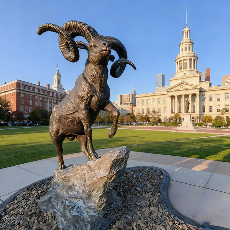 Escultura de carnero de bronce con forma de cuerno grande – decoración de jardín al aire libre