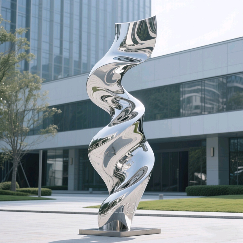 Escultura de acero inoxidable con espejo de danza ascendente