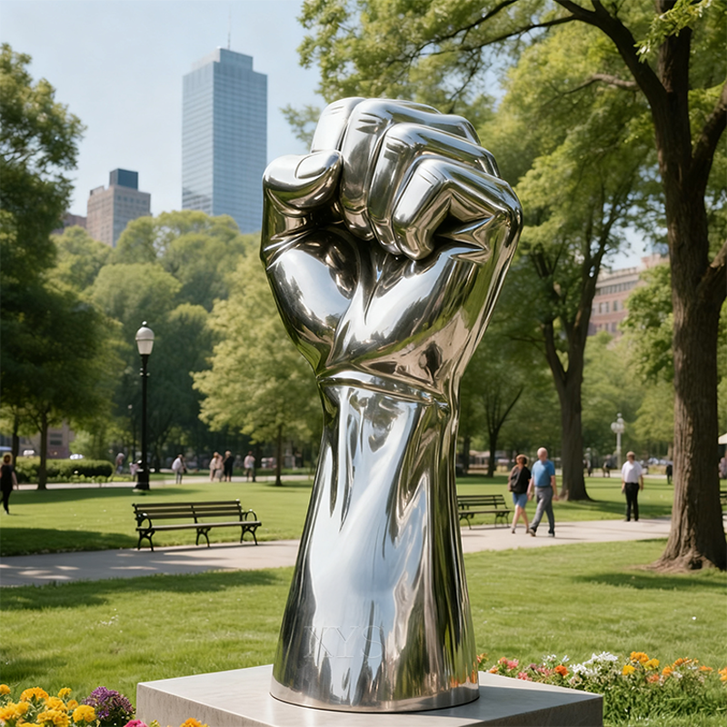 Escultura de acero inoxidable con espejo United de Iron Fist