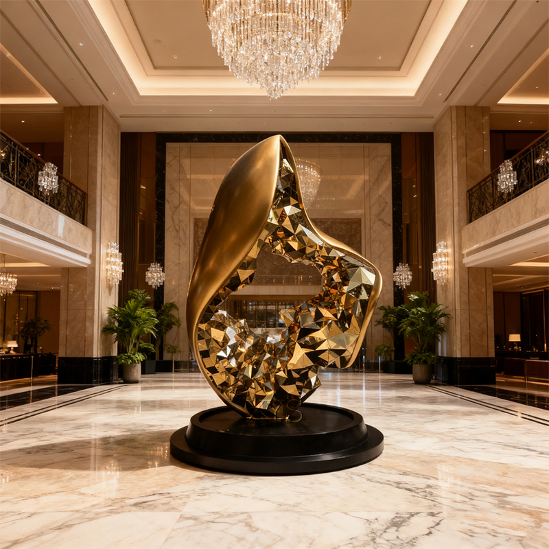 Escultura abstracta de lujo con luz Golden Vortex