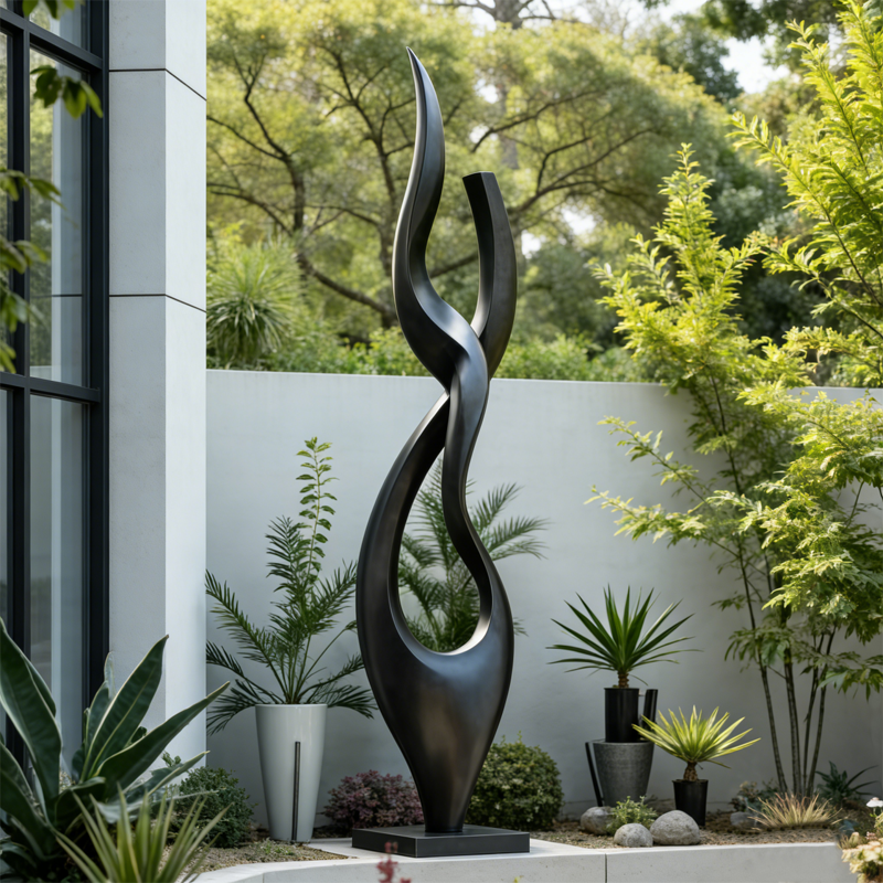 Escultura abstracta mate de llama negra