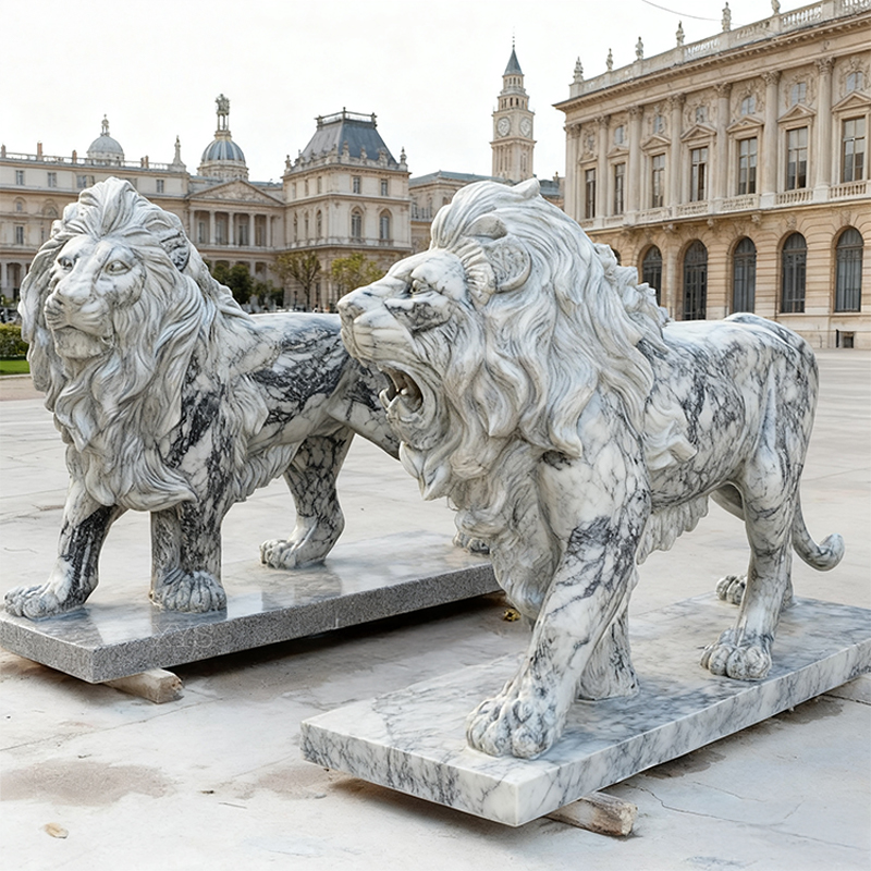 Escultura de león de mármol natural