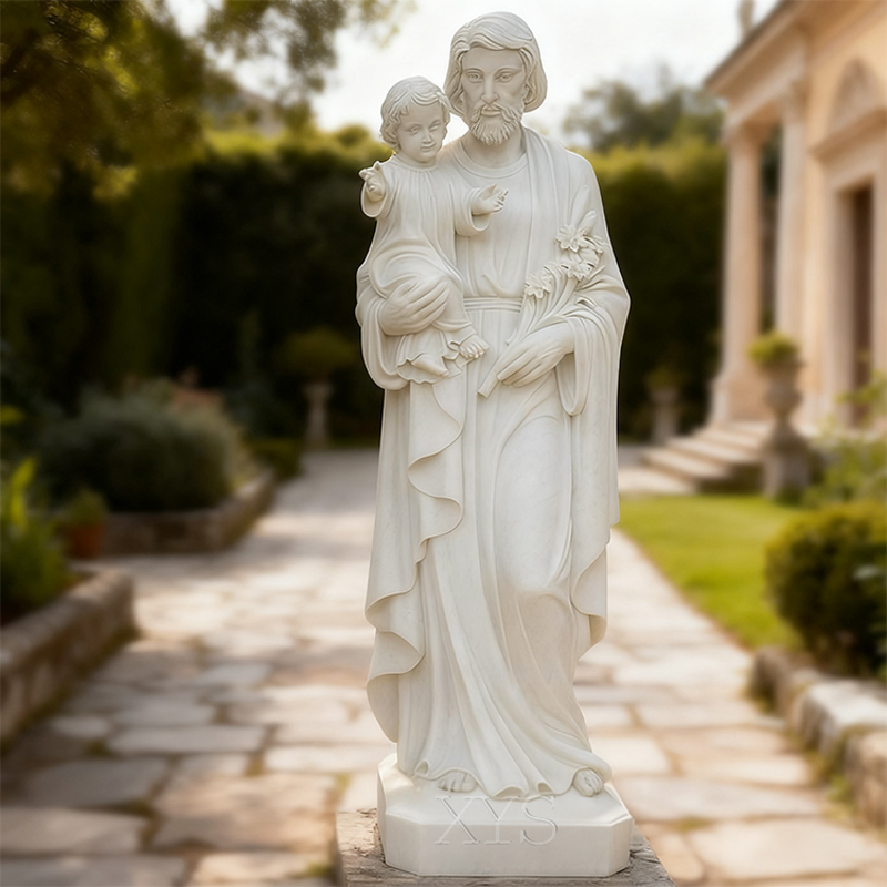Estatua de San José con Niño de Mármol Blanco