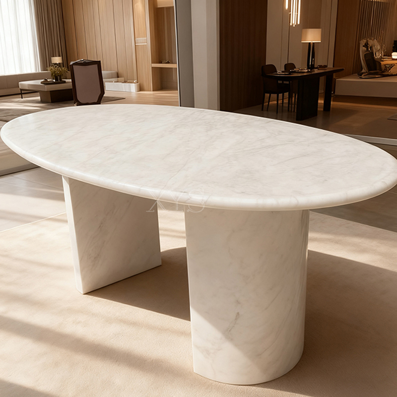 Mesa de comedor ovalada de mármol natural