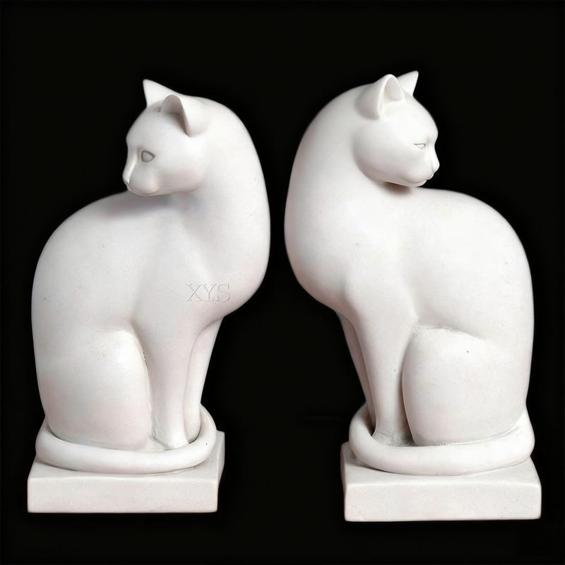 Sujetalibros con forma de gato abstracto de mármol blanco