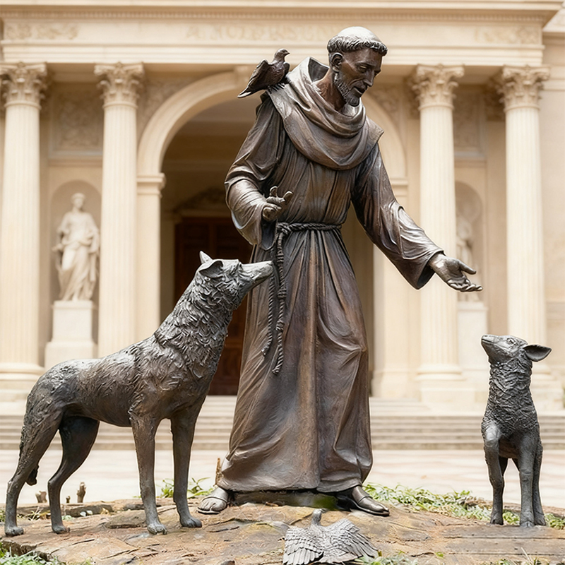 Bronce San Francisco de Asís con Animales (San Francisco y el Lobo)