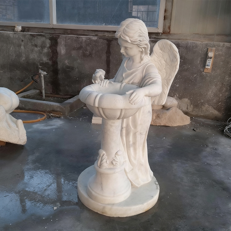 Fuente de agua de ángel de mármol blanco