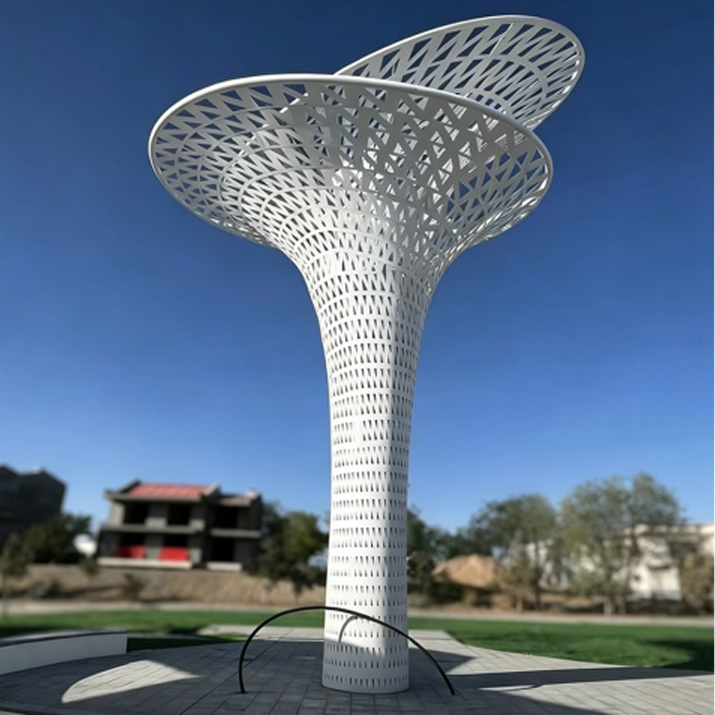 Escultura de pérgola de árbol de acero hueca con doble dosel