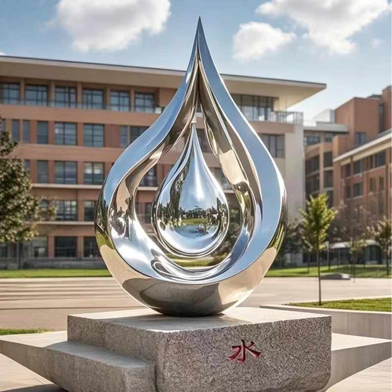 Escultura de acero inoxidable anidada de gota de agua de doble capa