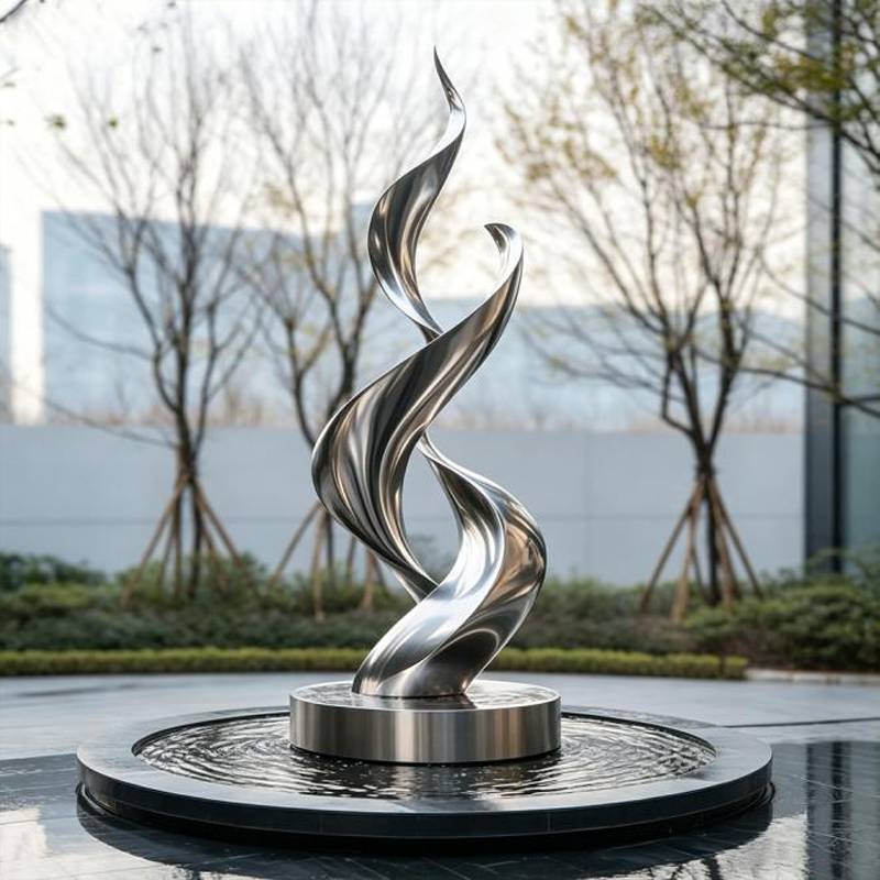Escultura de acero inoxidable con cinta de doble torsión pulida como espejo