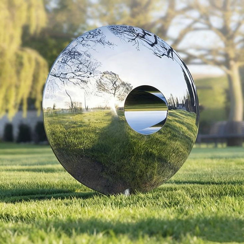 Escultura de acero inoxidable con anillo de hebilla de paz pulido espejo