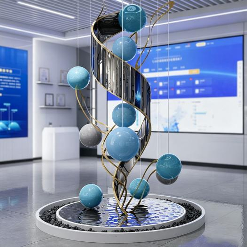 Escultura de arte compuesto de cinta espiral y esfera suspendida