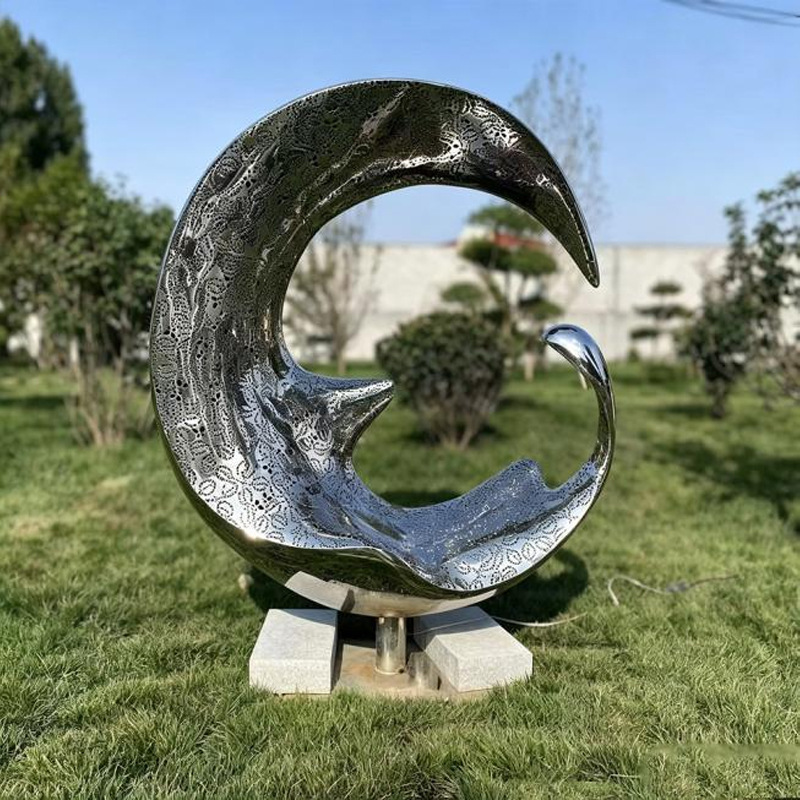 Escultura de acero inoxidable de onda creciente hueca pulida como espejo