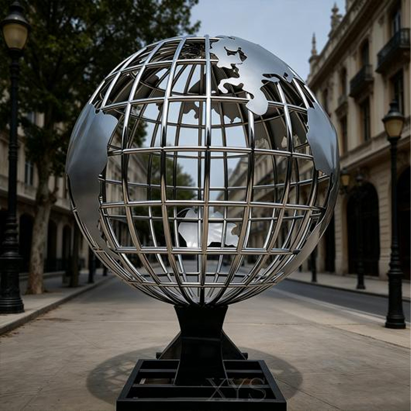 Escultura de acero inoxidable del globo terráqueo de malla de rejilla