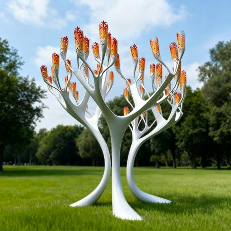 Escultura de acero inoxidable del árbol de la vida hueco pintado