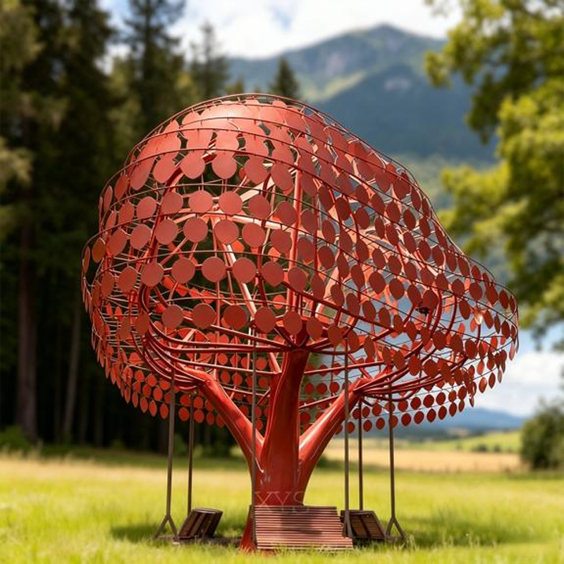 Escultura de pérgola de paisaje de árbol de metal de disco rojo