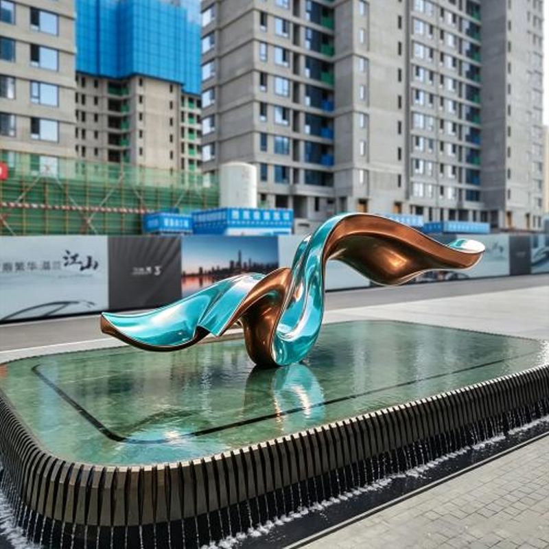 Escultura de elemento acuático de acero inoxidable con cinta de dos tonos