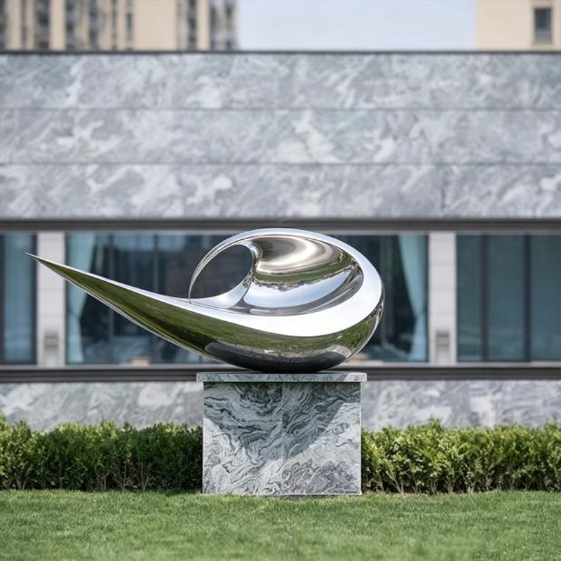 Escultura de gota de agua de acero inoxidable pulido espejo