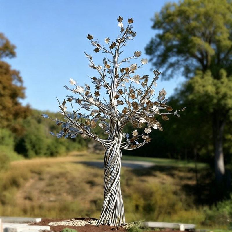 Escultura de acero inoxidable del árbol de arce de metal tejido