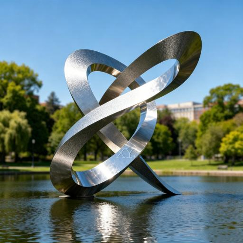 Escultura de elemento acuático de acero inoxidable Mobius con banda giratoria entrelazada