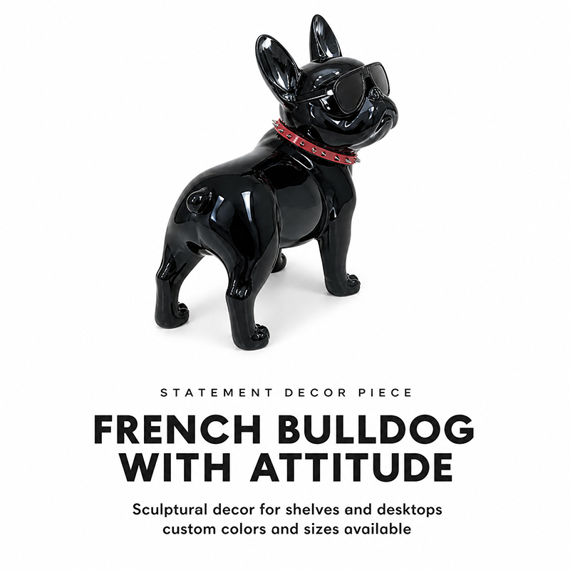 Escultura decorativa de bulldog francés estilo urbano en fibra de vidrio