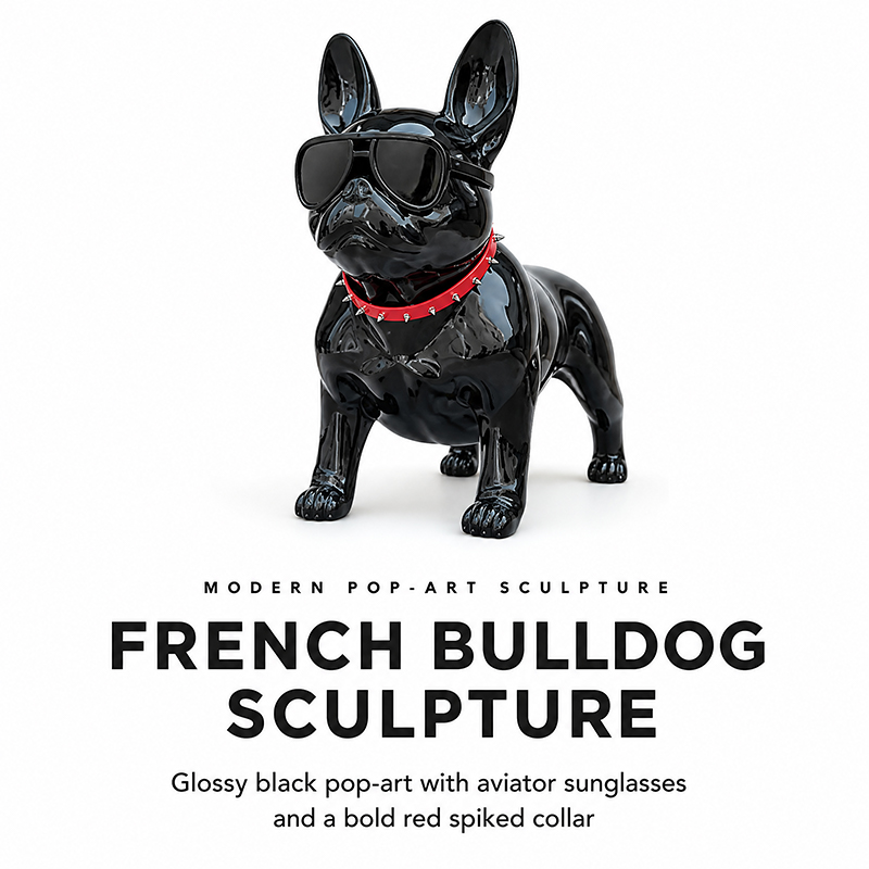 Escultura decorativa de bulldog francés estilo urbano en fibra de vidrio