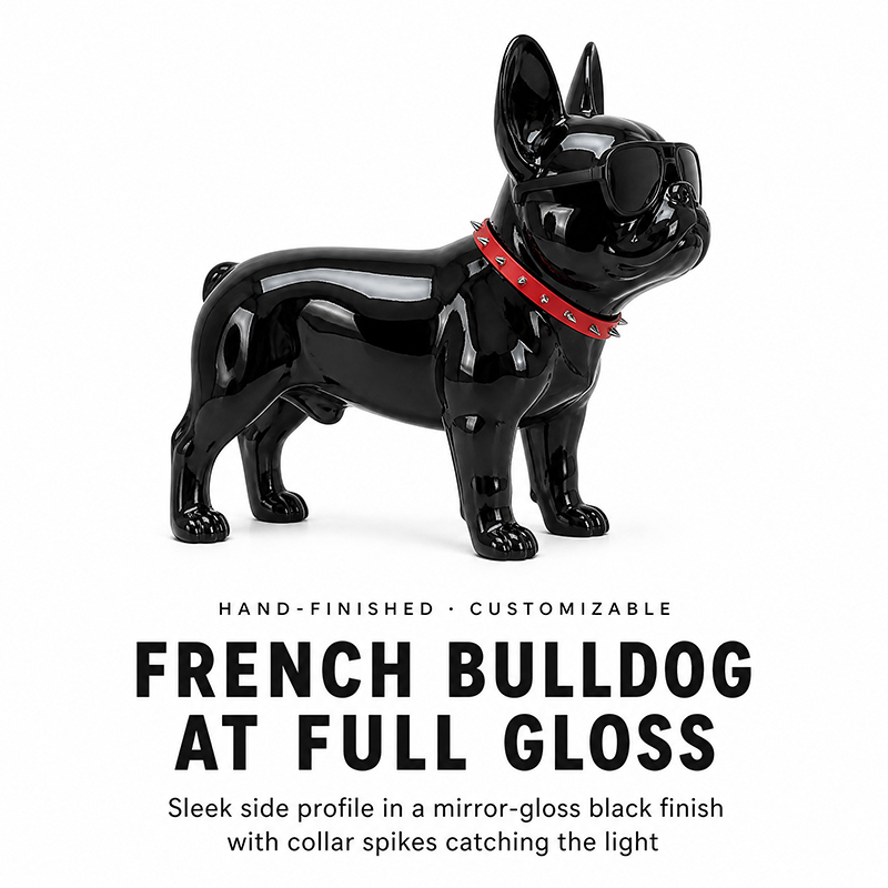Escultura decorativa de bulldog francés estilo urbano en fibra de vidrio