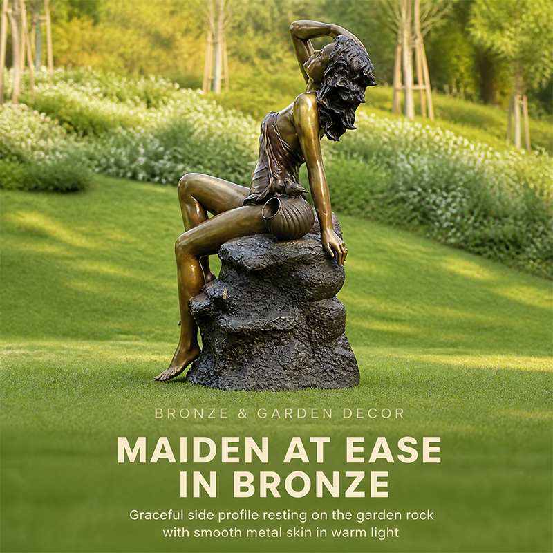 Escultura contemporánea de mujer desnuda en bronce a tamaño real