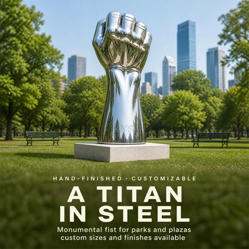 Escultura de acero inoxidable con espejo United de Iron Fist