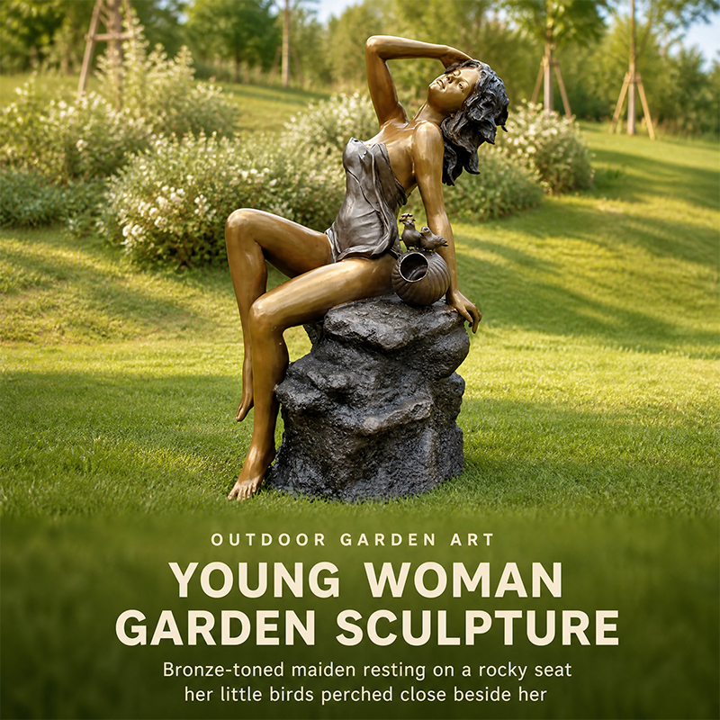 Escultura contemporánea de mujer desnuda en bronce a tamaño real