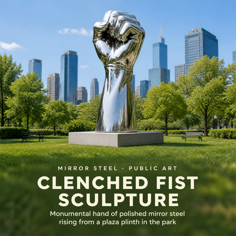 Escultura de acero inoxidable con espejo United de Iron Fist