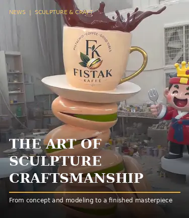 ¿Cómo se moldea y pinta una escultura de fibra de vidrio de café pistacho para una nueva cafetería en EE. UU.?